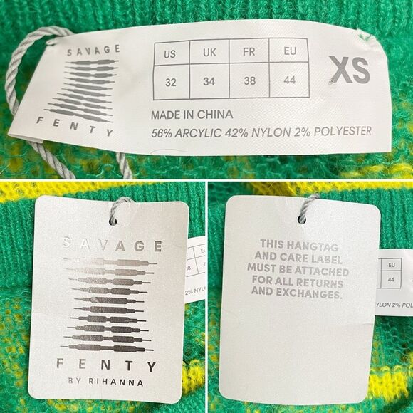 NWT Savage X Fenty Knittin Pretty Loose Knit Sweater Size XS Green Yellow NEW - Picture 13 of 15